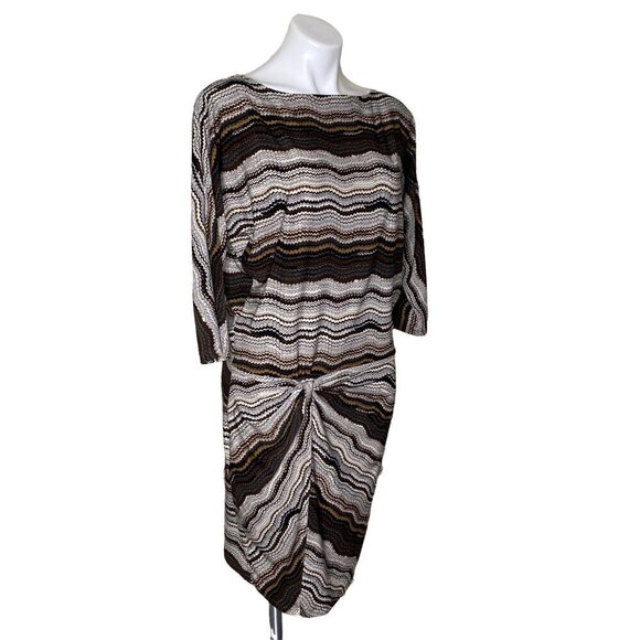 BCBGMaxAzria Brown Stripe Twist Front Dress, Dolman Sleeves Women's Size M - Picture 3 of 10